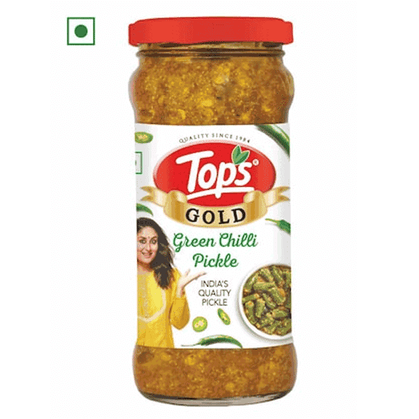 tops gold green chilli pickle 375 gm