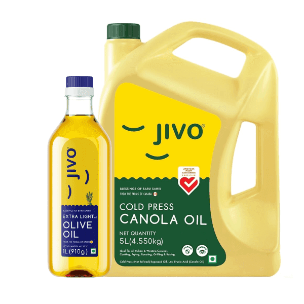 jivo cold press canola oil 5 ltr (jivo extra light olive oil 1 ltr free)