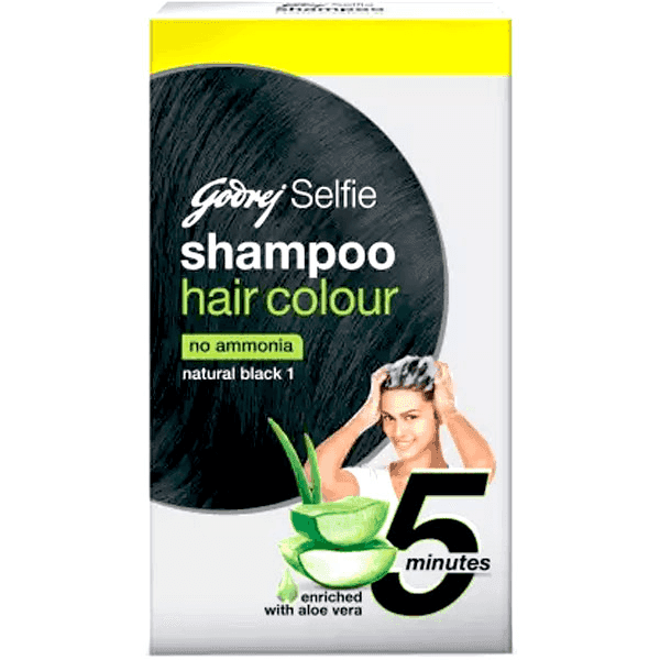 godrej selfie shampoo based hair colour no.1 natural black 9 ml + 9 ml