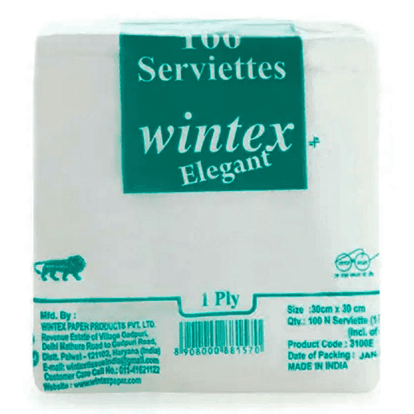 wintex elegant 1 ply tissue paper 30*30 cm 100 serviettes*1 ply 1 pack 