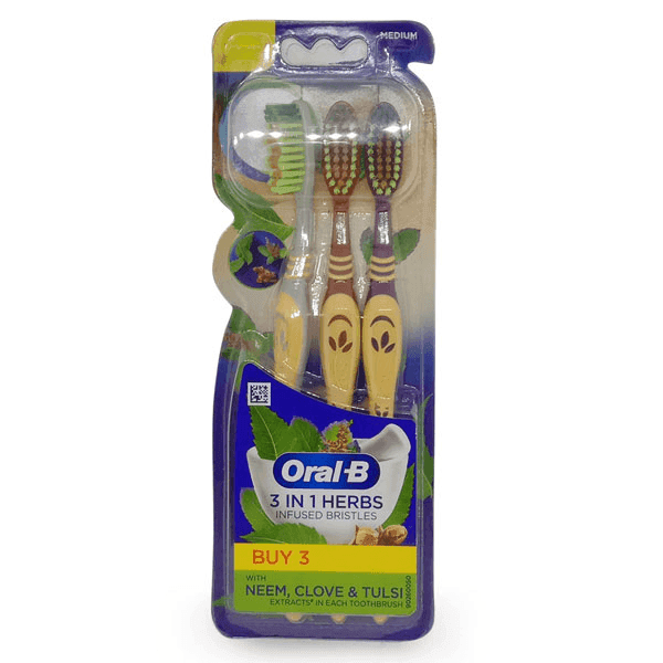 oral-b 3 in 1 herbs infused bristles tooth brush (medium) (buy 3)