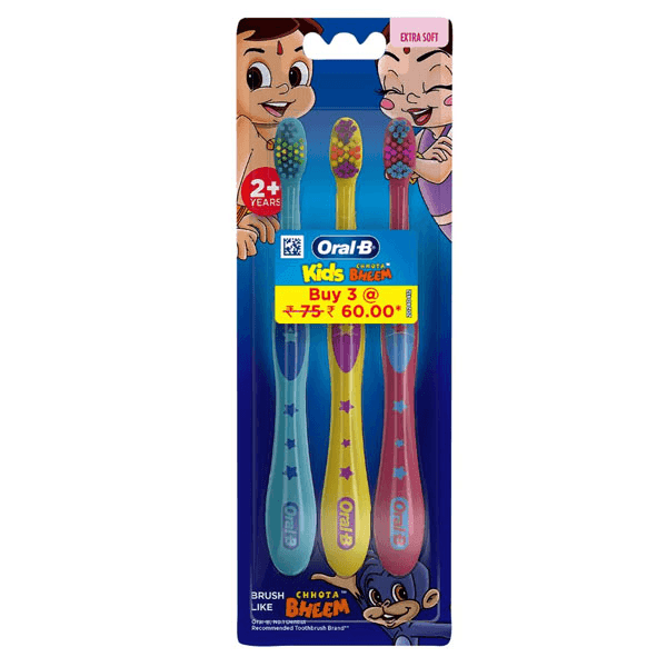 oral-b 2+ years kid's chhota bheem tooth brush (extra soft) (buy 3)