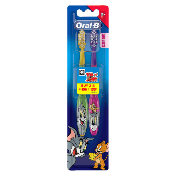 oral-b 2+ kids tom and jerry tooth brush (extra soft) (buy 2)