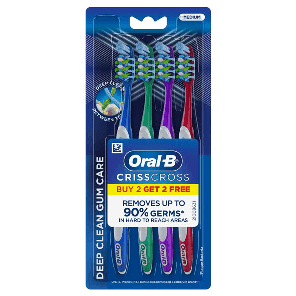 oral-b crisscross deep clean gum care tooth brush (medium) (buy 2 get 2 free)