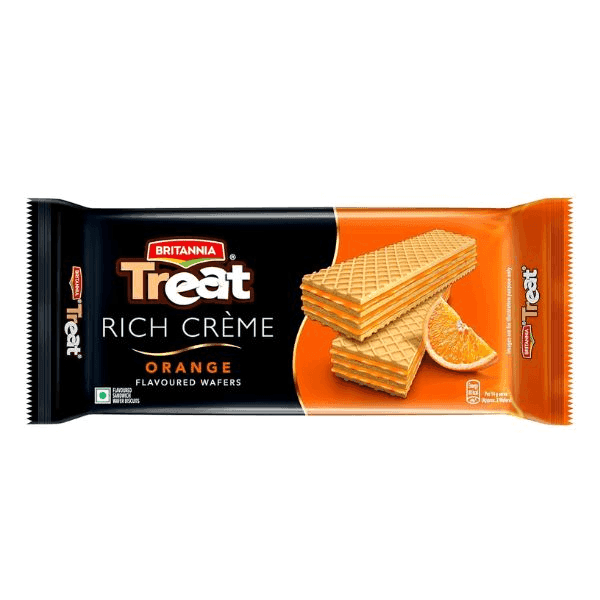 britannia treat rich creme orange flavoured wafers 55 gm (buy 1 get 1 free)