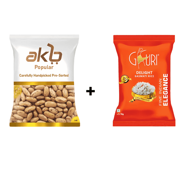 rajma chitra 1 kg + gauri delight basmati rice 1 kg (combo pack)