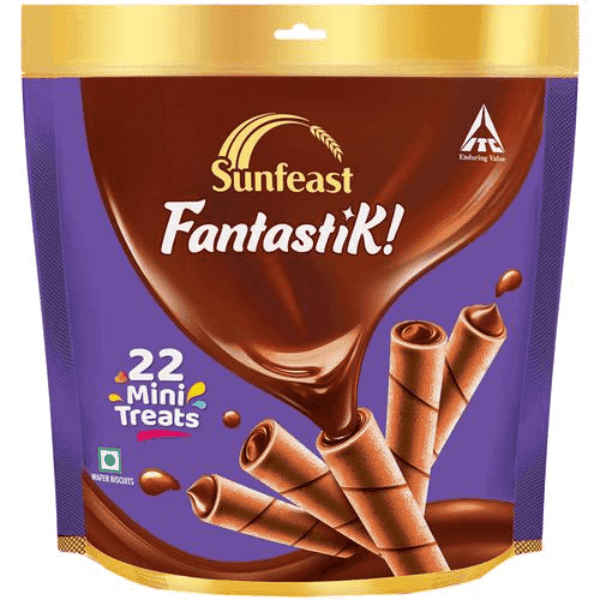 sunfeast fantastik mini treats choco roll wafers 22 units*5.7 gm (buy 1 get 1 free)