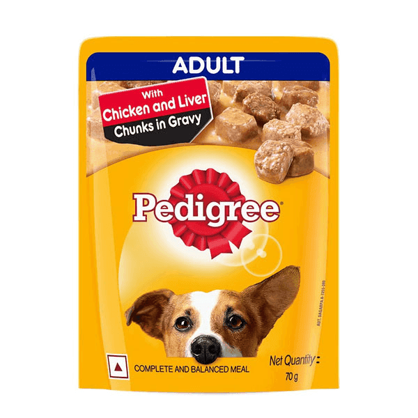 pedigree adult chicken & liver chunks in gravy dog food 70 gm