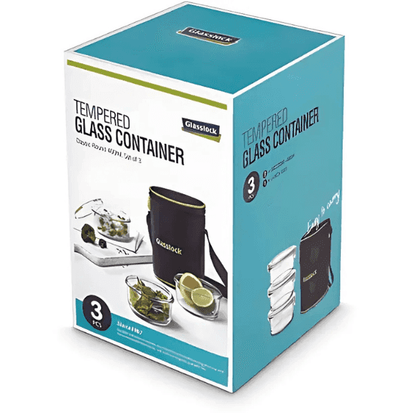 glasslock tempered glass container classic round 400 ml set of 3 pcs