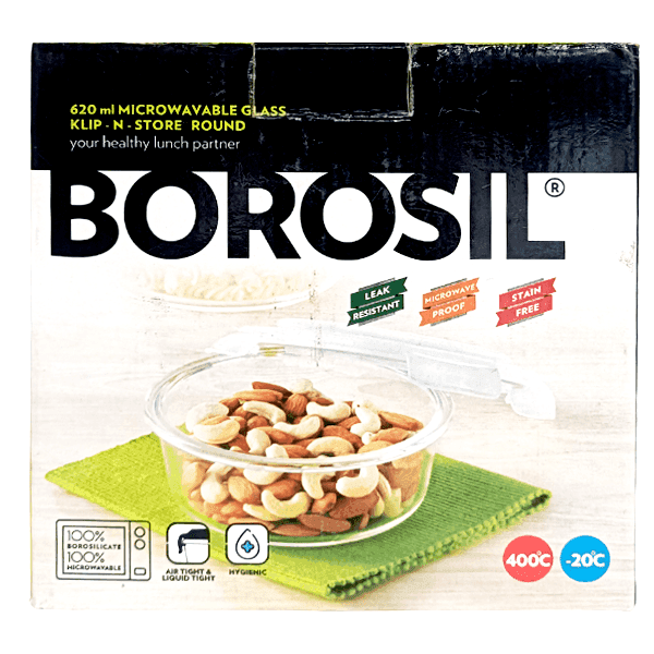 borosil 620 ml microwavable glass klip-n-store round 1 unit