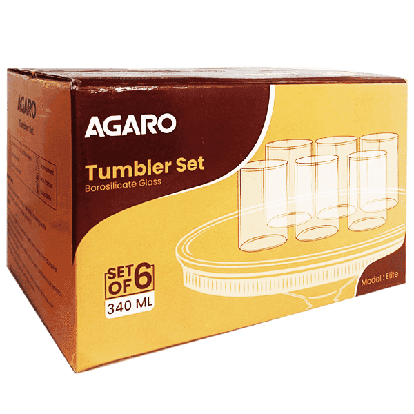 agaro elite borosilicate glass tumbler set 340 ml 6 pcs