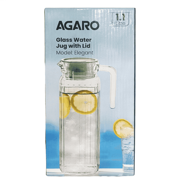 agaro elegant glass water jug with lid 1.1 ltr 1 unit