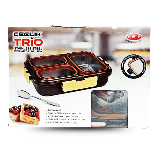 pratap ceelik trio stainless steel insulated lunch box 1 unit