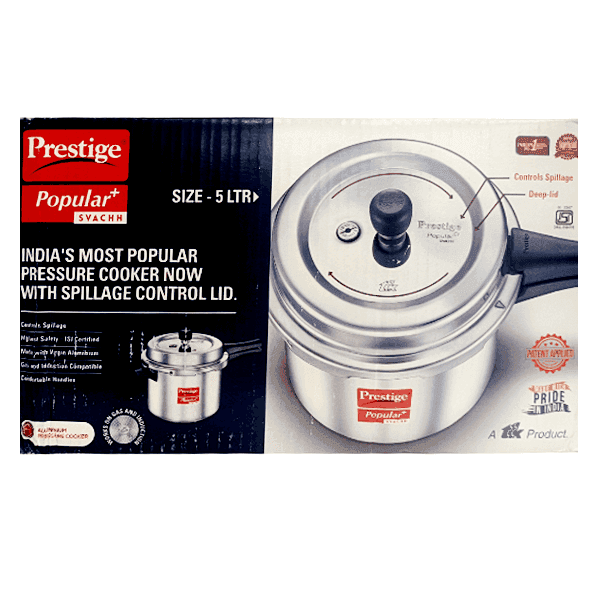 prestige popular+ svachh aluminium pressure cooker 5.0 ltr 1 unit