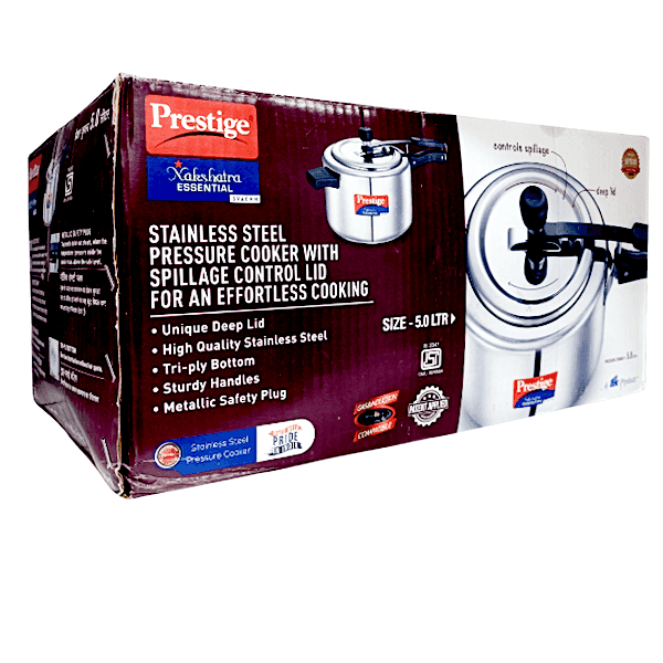 prestige nakshatra essential svachh stainless steel pressure cooker 5.0 ltr 1 unit