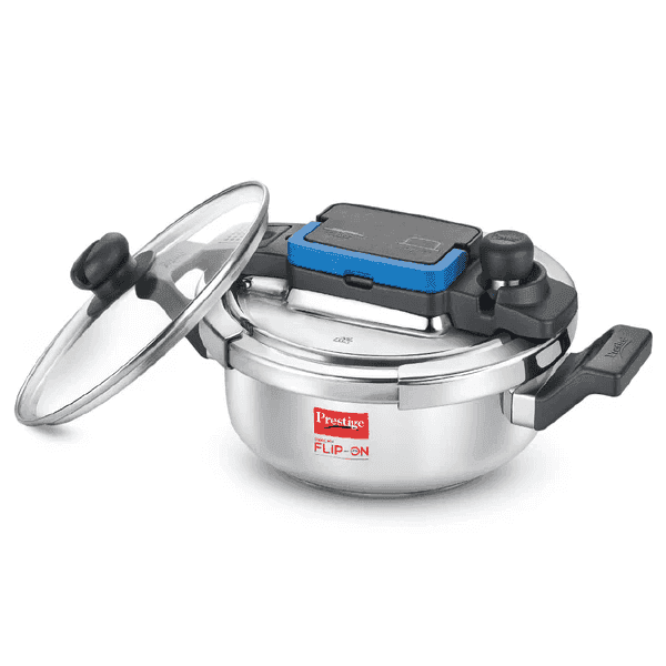 prestige svachh flip on mini stainless steel pressure cooker 2 ltr with glass lid 1 unit