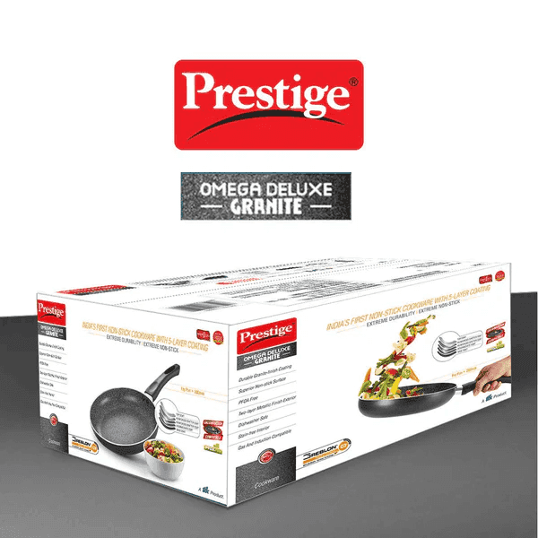 prestige omega deluxe aluminium non-stick granite cookware fry pan with glass lid 24 cm 1.7 l 1 unit