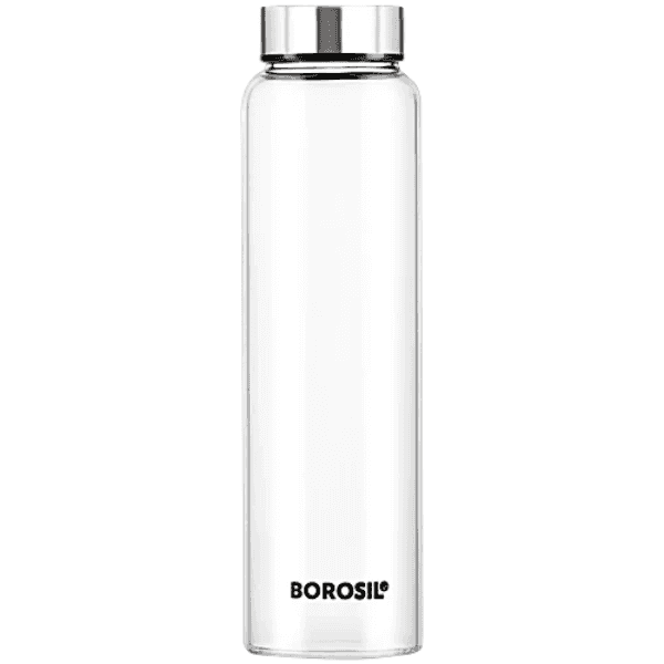 borosil 1 l crysto glass bottle with silver ss lid 1 unit