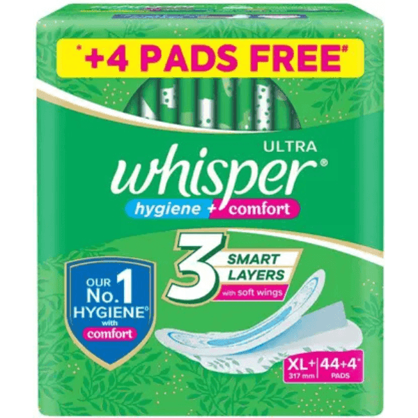 whisper ultra hygiene + comfort sanitary pads (xl+) 44 pads