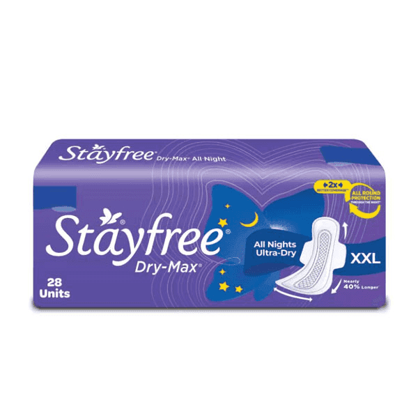 stayfree dry-max all night ultra-dry sanitary pads (xxl) 28 pads 