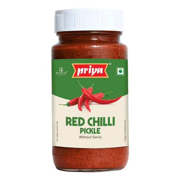 priya red chilli pickle without garlic 300 gm