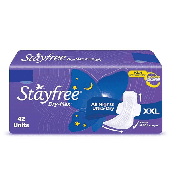 stayfree dry-max all night ultra-dry sanitary pads (xxl) 42 pads