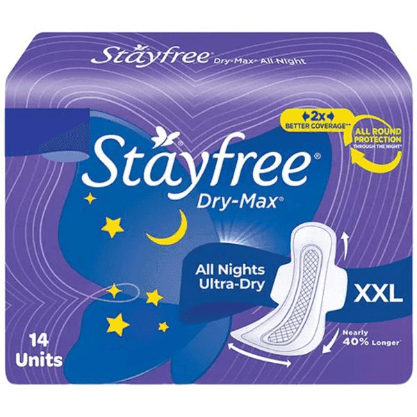 stayfree dry-max all night ultra-dry sanitary pads (xxl) 14 pads