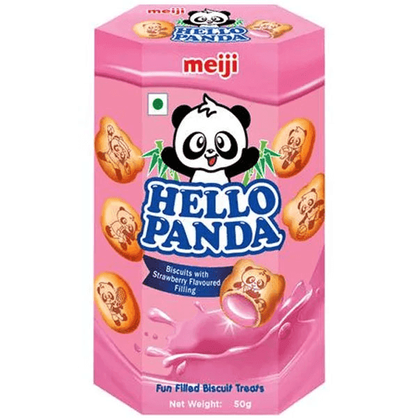 meiji hello panda strawberry cream filled biscuits 50 gm 