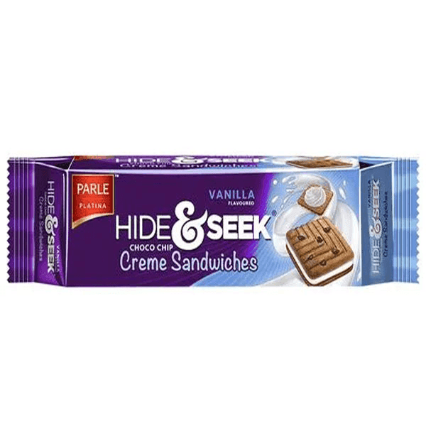 parle hide & seek vanilla choco chip creme sandwiches biscuits 100 gm