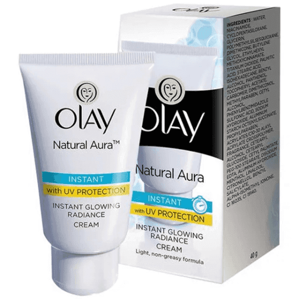olay natural aura instant glowing radiance cream with uv protection 40 gm