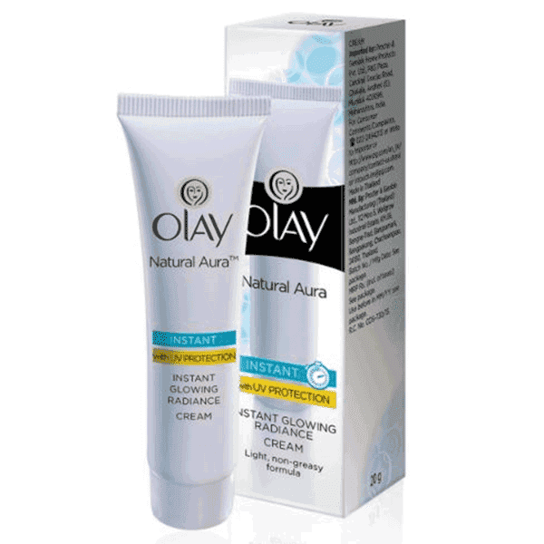 olay natural aura instant glowing radiance cream with uv protection 20 gm