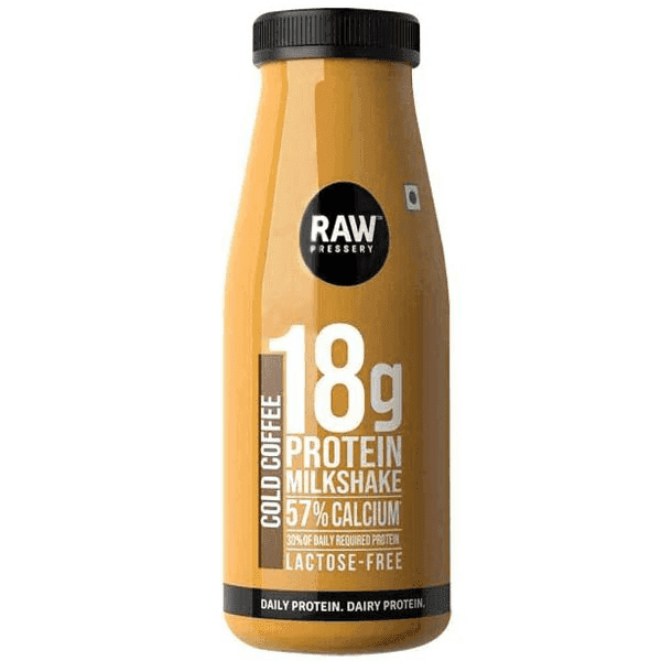 raw pressery cold coffee 18 g protein milkshake flavoured milk 200 ml