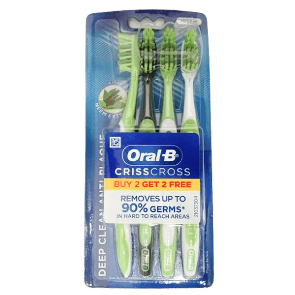 oral-b crisscross deep clean anti-plaque with neem extract tooth brush (medium) (buy 2 get 2 free)