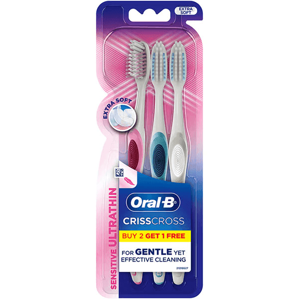 oral-b crisscross sensitive ultrathin tooth brush (extra soft) (buy 2 get 1 free)