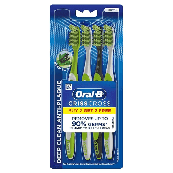 oral-b crisscross deep clean anti-plaque with neem extract tooth brush (soft) (buy 2 get 2 free)