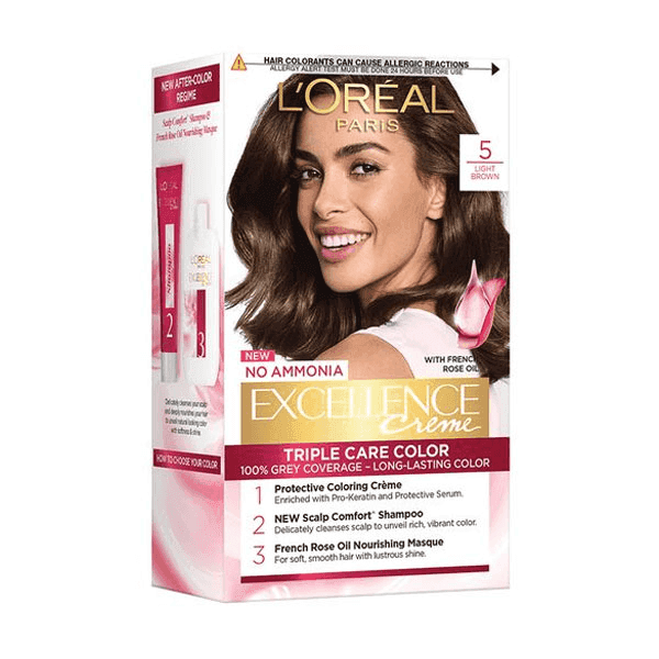 l'oreal paris excellence creme hair color no.5 light brown 100 gm + 72 ml