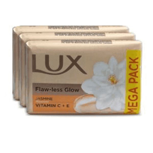 lux flaw-less glow jasmine vitamin c + e soap set 3*150 gm