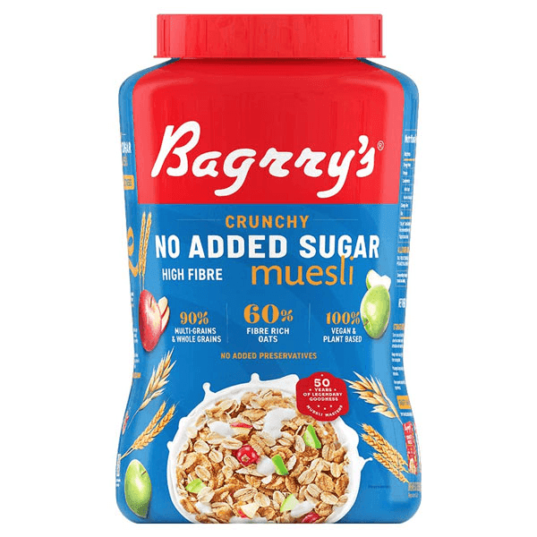 bagrry's no added sugar high fibre crunchy muesli 1 kg (jar)