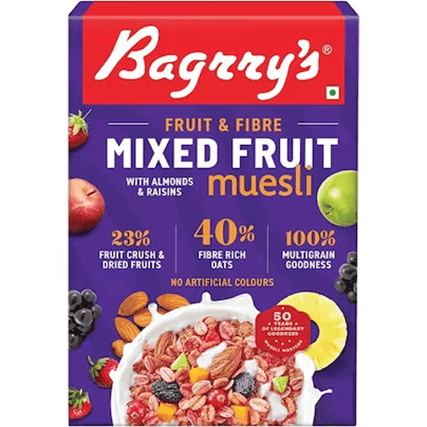 bagrry's fruit & fibre mixed fruit muesli 500 gm (pouch)