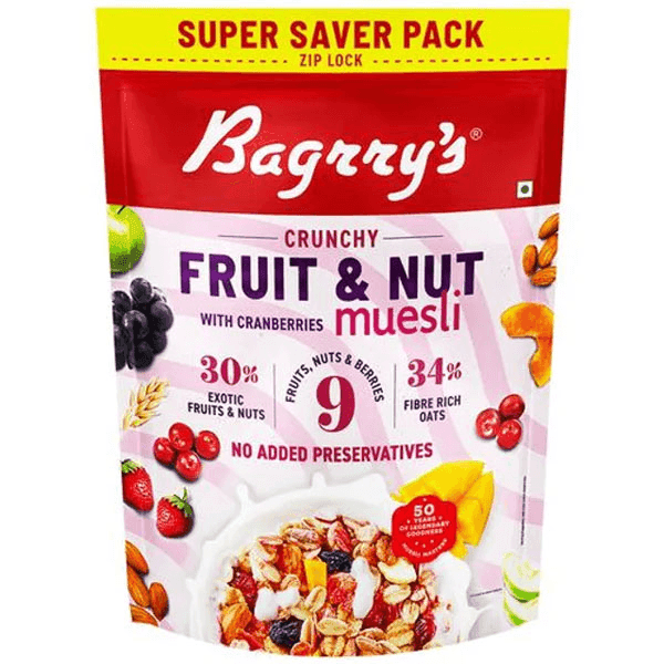 bagrry's fruit & nut with cranberries crunchy muesli 750 gm