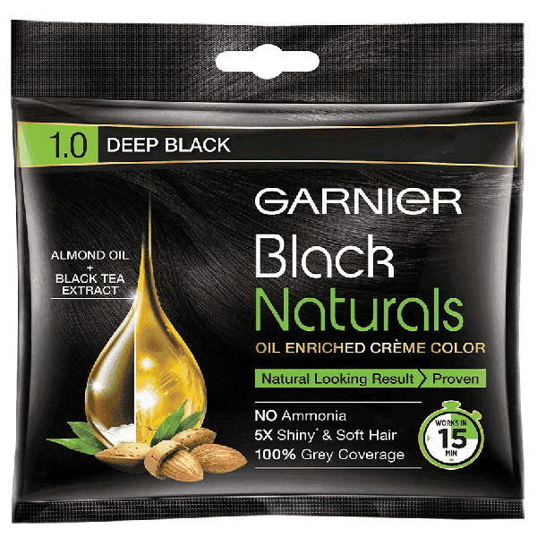 garnier black naturals hair color no.1 deep black 20 ml + 20 gm