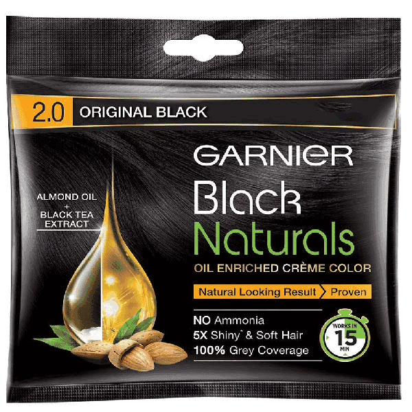 garnier black naturals hair color no.2 original black 20 ml + 20 gm