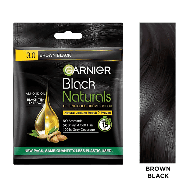 garnier black naturals hair color no.3 brown black 20 ml + 20 gm 