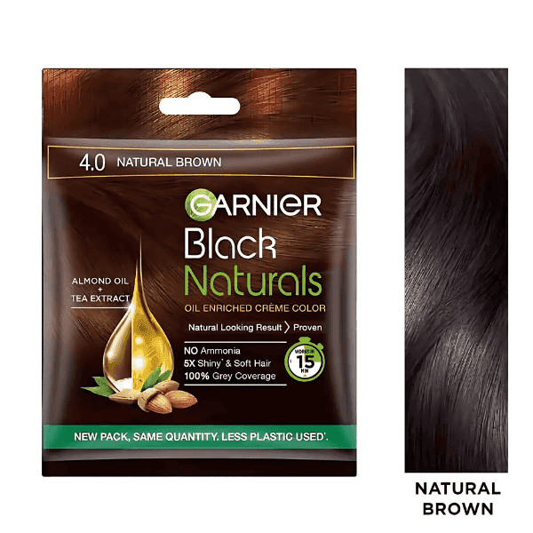 garnier black naturals hair color no.4 natural brown 20 ml + 20 gm