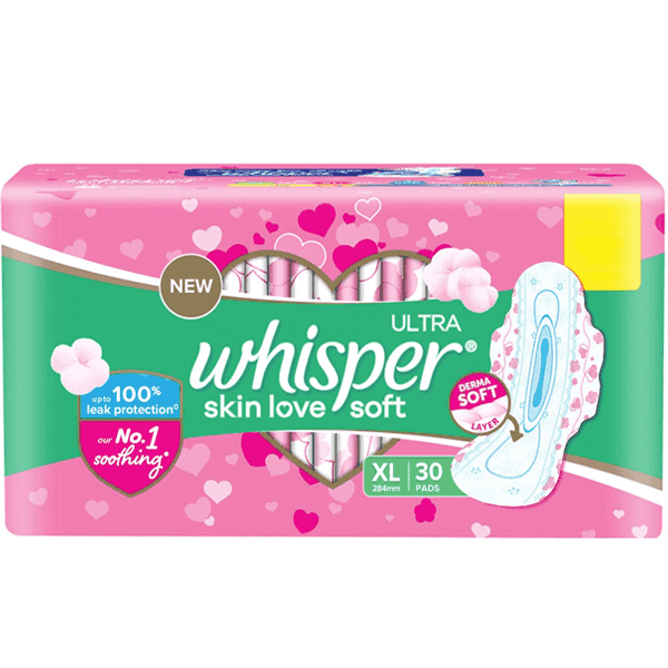 whisper ultra skin love soft sanitary pads (xl) 30 pads 