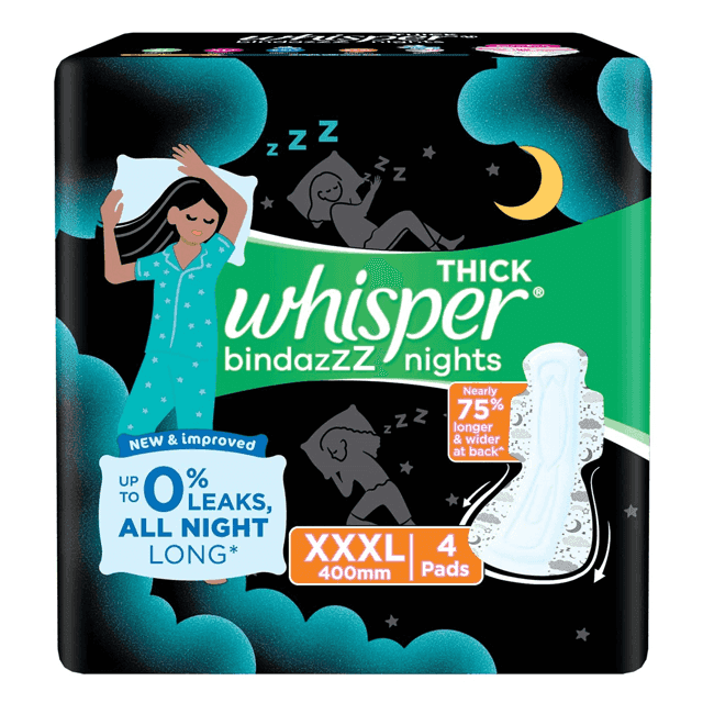 whisper thick bindazzz nights sanitary pads (xxxl) 4 pads