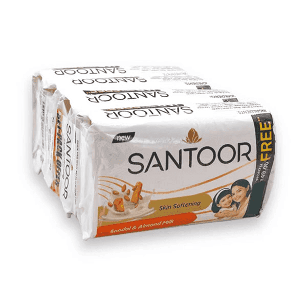 santoor skin softening sandal & almond milk soap set 4*100 gm