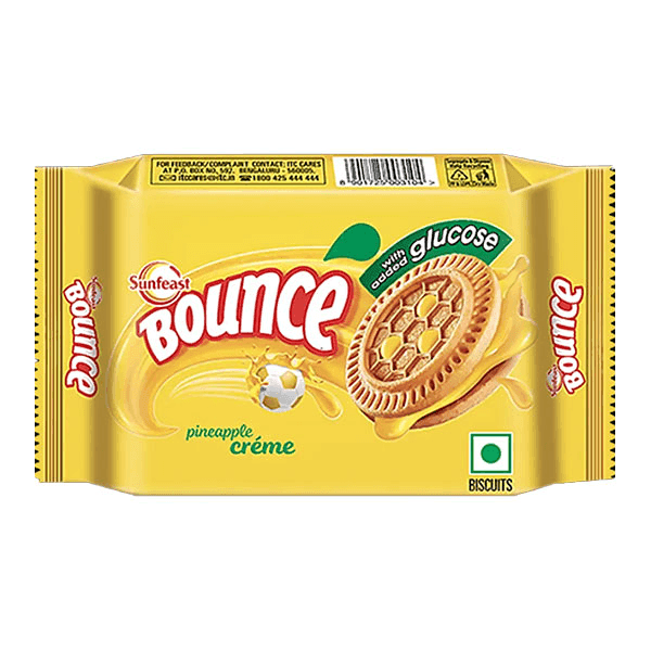 sunfeast bounce pineapple creme biscuits 49.6 gm