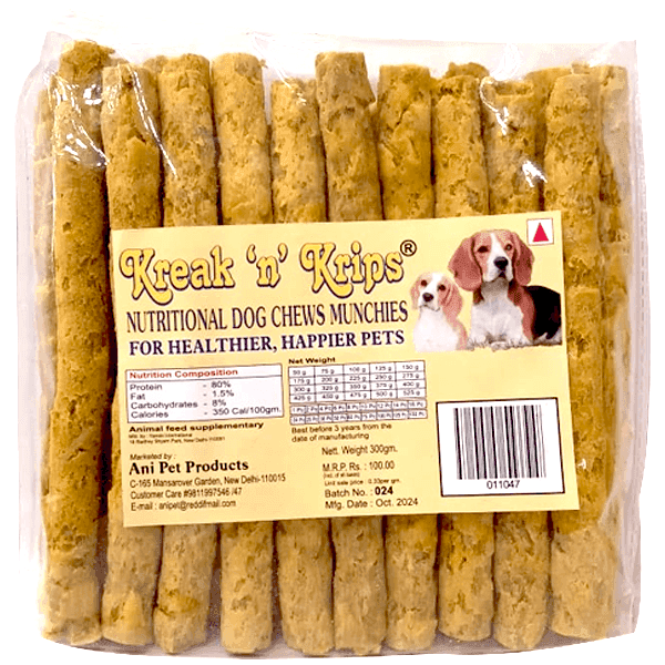 kreak 'n' krips nutritional dog chews munchies 300 gm