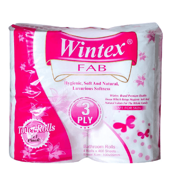 wintex fab 3 ply toilet rolls (400 sheets) 4 pack